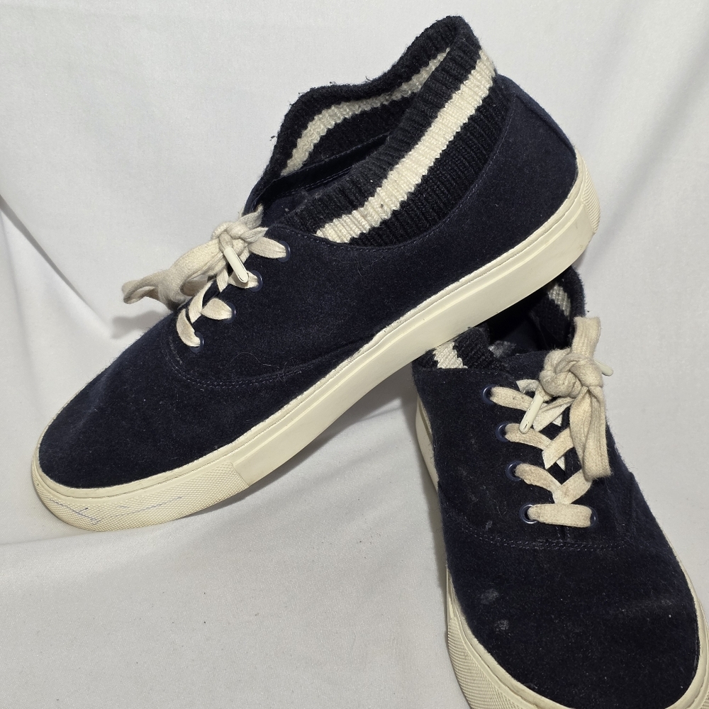 Tory Burch Sport "All Love" Navy and White Suede Mid‎ Top Sneakers Womens Size 9 - Picture 4 of 11